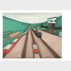 Pocztówka – Jerzy Nowosielski, Stacja kolejki wąskotorowej w górach