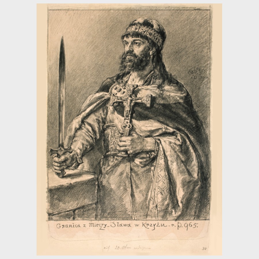 Pocztówka – Jan Matejko Mieszko I (z cyklu Poczet królów polskich)