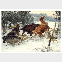 Pocztówka – Alfred Wierusz Kowalski, Napad wilków