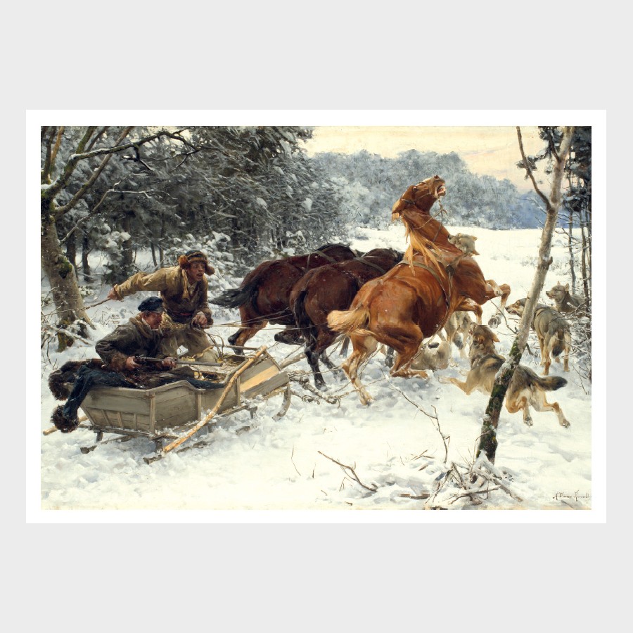 Pocztówka – Alfred Wierusz Kowalski, Napad wilków