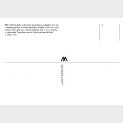 Pocztówka – Marco Ricci, Ruiny antycznych budynków z posągiem konnym i wazą w pejzażu ze sceną figuralną