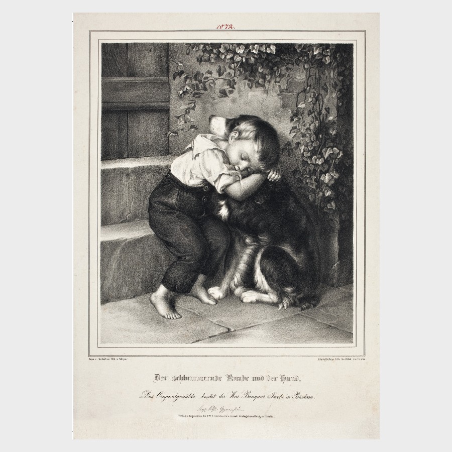 Pocztówka – Fritz Meyer wg Johanna Wilhelma Schütze, Śpiący chłopiec i pies