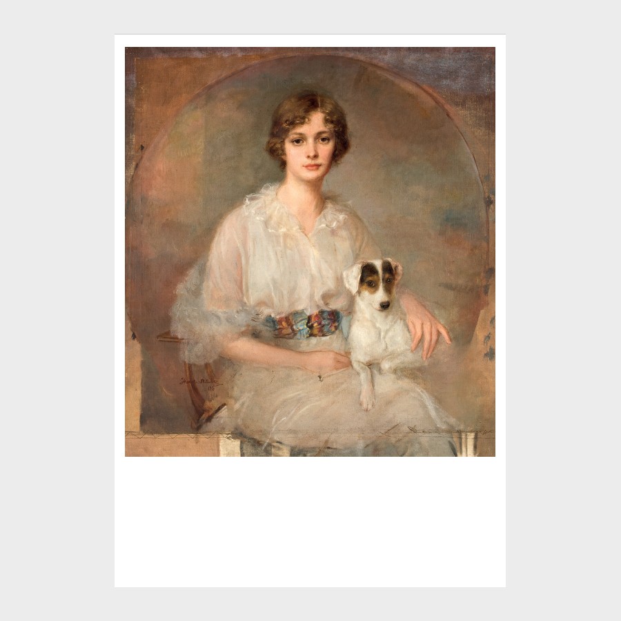 Pocztówka –  J. Mikulicz-Radecki, Portret młodej kobiety z psem