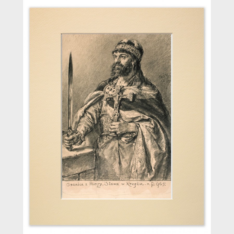 Reprodukcja w passe-partout – Jan Matejko Mieszko I (z cyklu Poczet królów polskich)