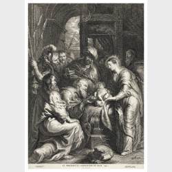 Pocztówka – Schelte Adamsz. Bolswert wg Petera Paula Rubensa, Hołd Trzech Króli, wyd. Gillis Hendricx