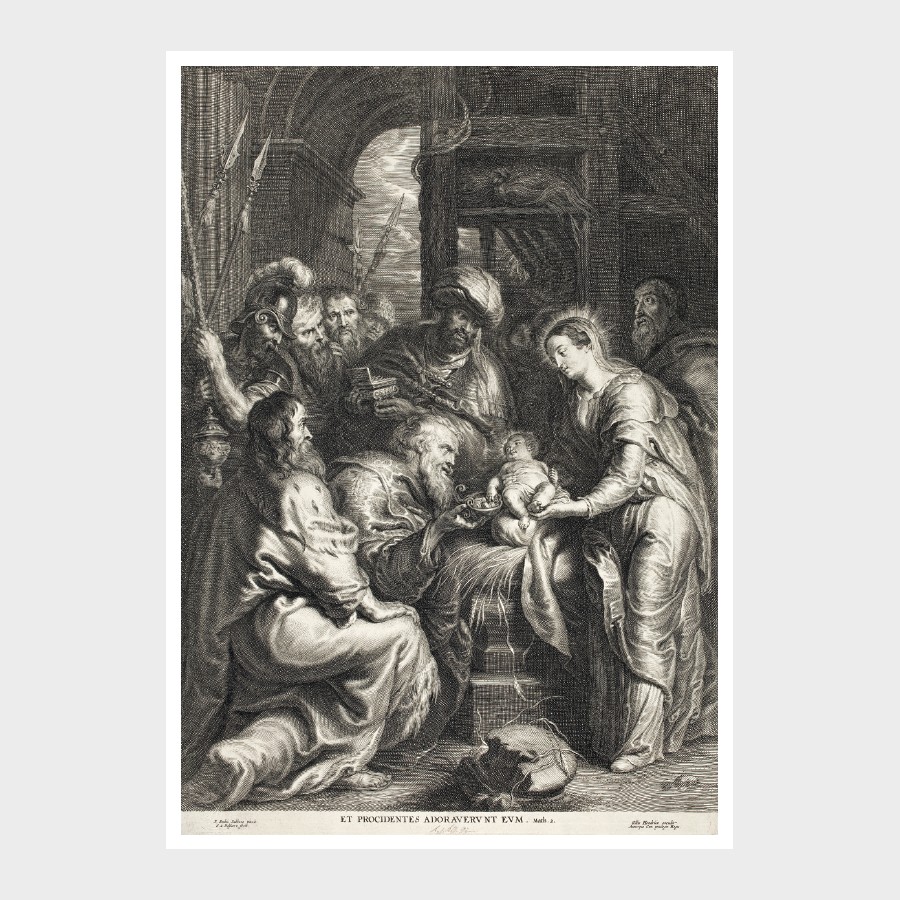 Pocztówka – Schelte Adamsz. Bolswert wg Petera Paula Rubensa, Hołd Trzech Króli, wyd. Gillis Hendricx